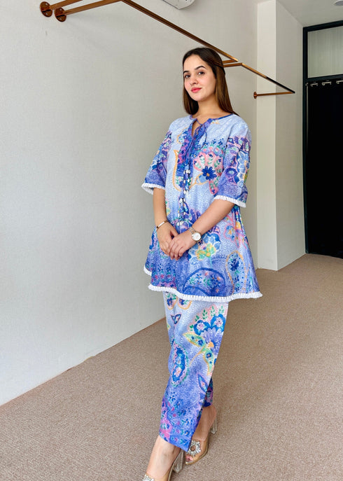 Blue Festive Schiffi Kurta Set